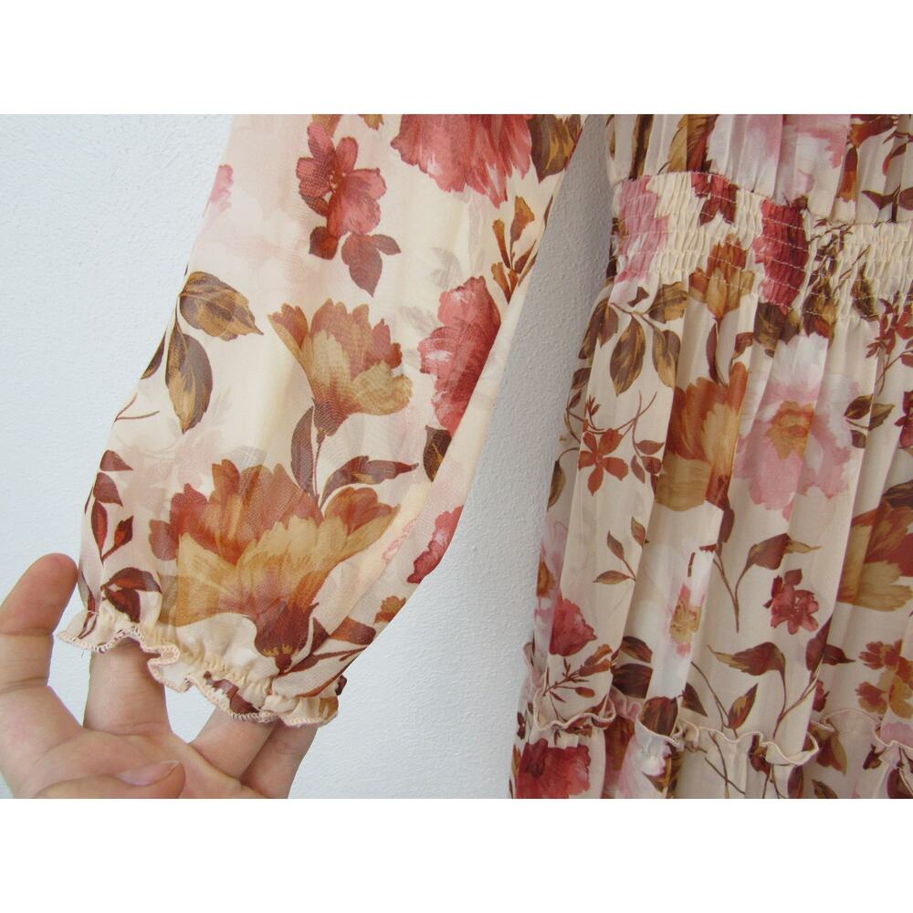 Kate and Lily Size 12 Women's Pink Chiffon Floral Tiered Dress Off Shoulder - Picture 4 of 7